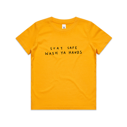 Wash Ya Hands Kids Tee by Lonely Kids Club. All clothing from our T-shirts to our shorts and hoodies are ethically made, and printed packed and shipped from Sydney.