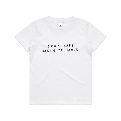 Wash Ya Hands Kids Tee by Lonely Kids Club. All clothing from our T-shirts to our shorts and hoodies are ethically made, and printed packed and shipped from Sydney.