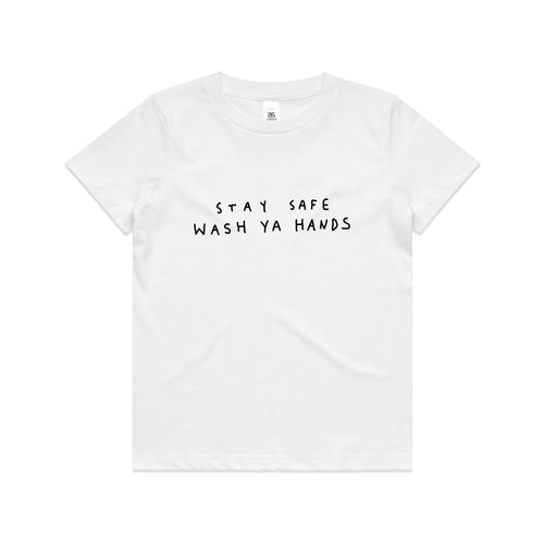 Wash Ya Hands Kids Tee by Lonely Kids Club. All clothing from our T-shirts to our shorts and hoodies are ethically made, and printed packed and shipped from Sydney.