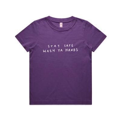 Wash Ya Hands Kids Tee by Lonely Kids Club. All clothing from our T-shirts to our shorts and hoodies are ethically made, and printed packed and shipped from Sydney.
