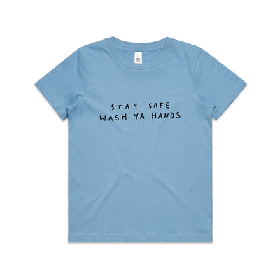 Wash Ya Hands Kids Tee by Lonely Kids Club. All clothing from our T-shirts to our shorts and hoodies are ethically made, and printed packed and shipped from Sydney.