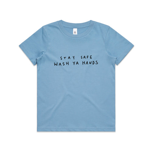 Wash Ya Hands Kids Tee by Lonely Kids Club. All clothing from our T-shirts to our shorts and hoodies are ethically made, and printed packed and shipped from Sydney.