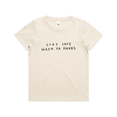 Wash Ya Hands Kids Tee by Lonely Kids Club. All clothing from our T-shirts to our shorts and hoodies are ethically made, and printed packed and shipped from Sydney.