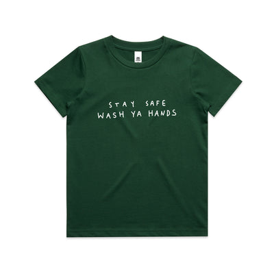 Wash Ya Hands Kids Tee by Lonely Kids Club. All clothing from our T-shirts to our shorts and hoodies are ethically made, and printed packed and shipped from Sydney.