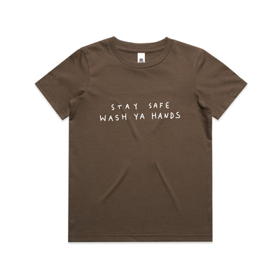Wash Ya Hands Kids Tee by Lonely Kids Club. All clothing from our T-shirts to our shorts and hoodies are ethically made, and printed packed and shipped from Sydney.