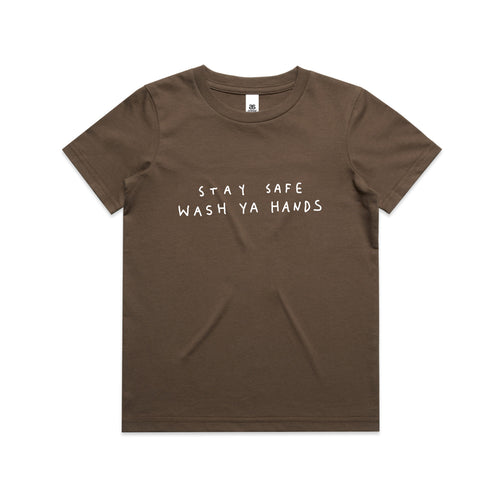 Wash Ya Hands Kids Tee by Lonely Kids Club. All clothing from our T-shirts to our shorts and hoodies are ethically made, and printed packed and shipped from Sydney.