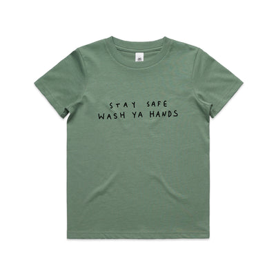 Wash Ya Hands Kids Tee by Lonely Kids Club. All clothing from our T-shirts to our shorts and hoodies are ethically made, and printed packed and shipped from Sydney.