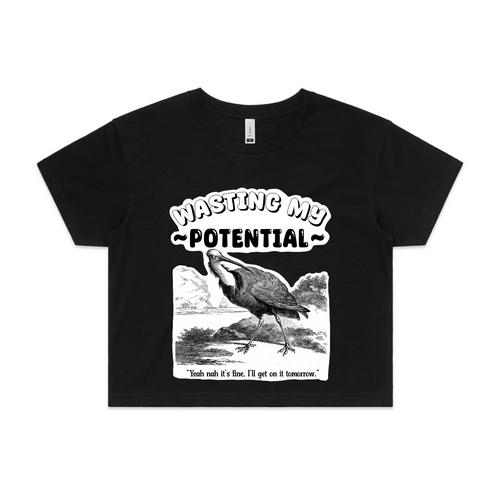 Wasting My Potential Tee by Lonely Kids Club. All clothing from our T-shirts to our shorts and hoodies are ethically made, and printed packed and shipped from Sydney.
