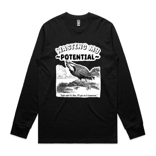Wasting My Potential Tee by Lonely Kids Club. All clothing from our T-shirts to our shorts and hoodies are ethically made, and printed packed and shipped from Sydney.