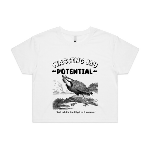 Wasting My Potential Tee by Lonely Kids Club. All clothing from our T-shirts to our shorts and hoodies are ethically made, and printed packed and shipped from Sydney.
