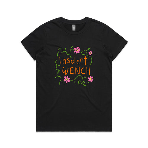Insolent Wench Tee by Lonely Kids Club. All clothing from our T-shirts to our shorts and hoodies are ethically made, and printed packed and shipped from Sydney.