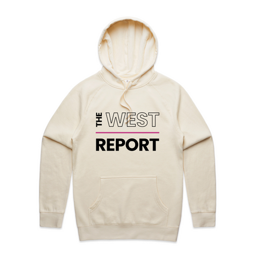 The West Report Hoodie by Lonely Kids Club. All clothing from our T-shirts to our shorts and hoodies are ethically made, and printed packed and shipped from Sydney.