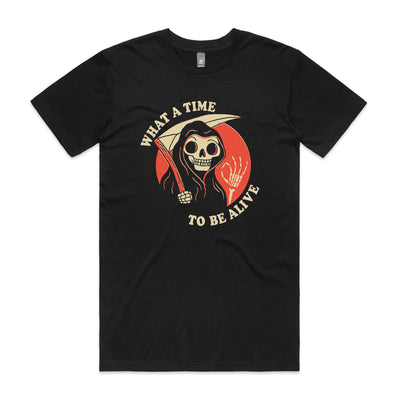 What A Time To Be Alive Tee by Lonely Kids Club. All clothing from our T-shirts to our shorts and hoodies are ethically made, and printed packed and shipped from Sydney.