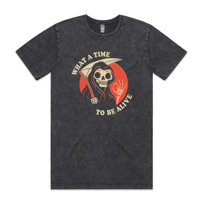 What A Time To Be Alive Tee by Lonely Kids Club. All clothing from our T-shirts to our shorts and hoodies are ethically made, and printed packed and shipped from Sydney.