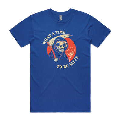 What A Time To Be Alive Tee by Lonely Kids Club. All clothing from our T-shirts to our shorts and hoodies are ethically made, and printed packed and shipped from Sydney.