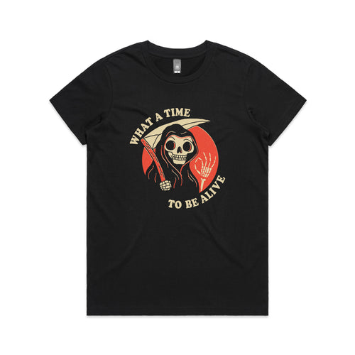 What A Time To Be Alive Tee by Lonely Kids Club. All clothing from our T-shirts to our shorts and hoodies are ethically made, and printed packed and shipped from Sydney.