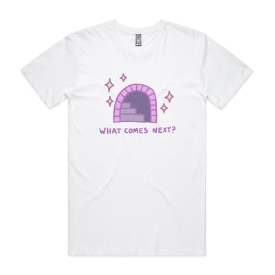 What Comes Next Tee by Lonely Kids Club. All clothing from our T-shirts to our shorts and hoodies are ethically made, and printed packed and shipped from Sydney.