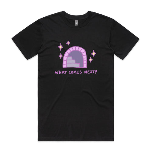 What Comes Next Tee by Lonely Kids Club. All clothing from our T-shirts to our shorts and hoodies are ethically made, and printed packed and shipped from Sydney.