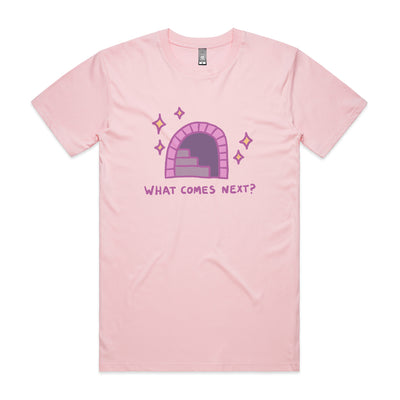 What Comes Next Tee by Lonely Kids Club. All clothing from our T-shirts to our shorts and hoodies are ethically made, and printed packed and shipped from Sydney.