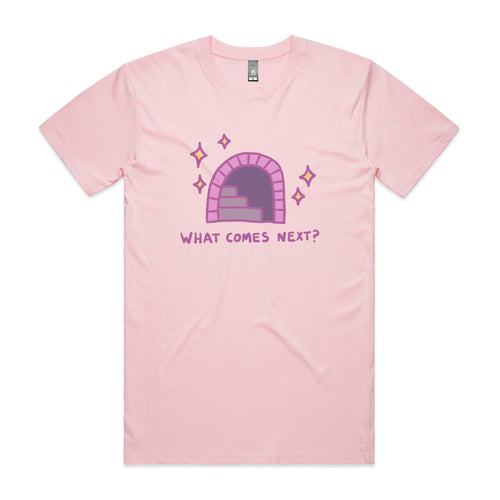 What Comes Next Tee by Lonely Kids Club. All clothing from our T-shirts to our shorts and hoodies are ethically made, and printed packed and shipped from Sydney.