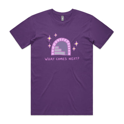 What Comes Next Tee by Lonely Kids Club. All clothing from our T-shirts to our shorts and hoodies are ethically made, and printed packed and shipped from Sydney.