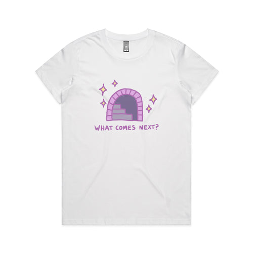 What Comes Next Tee by Lonely Kids Club. All clothing from our T-shirts to our shorts and hoodies are ethically made, and printed packed and shipped from Sydney.