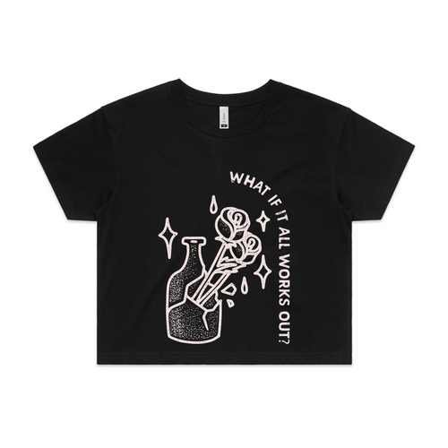 What If It All Works Out? Tee by Lonely Kids Club. All clothing from our T-shirts to our shorts and hoodies are ethically made, and printed packed and shipped from Sydney.