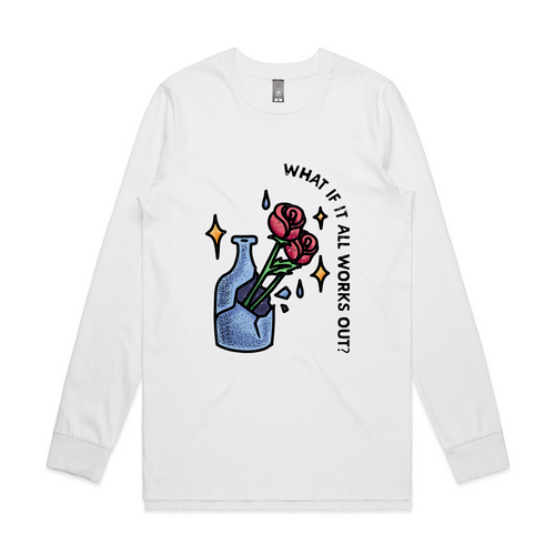 What If It All Works Out? Tee by Lonely Kids Club. All clothing from our T-shirts to our shorts and hoodies are ethically made, and printed packed and shipped from Sydney.