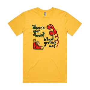 Where's Your Brain? Tee by Lonely Kids Club. All clothing from our T-shirts to our shorts and hoodies are ethically made, and printed packed and shipped from Sydney.