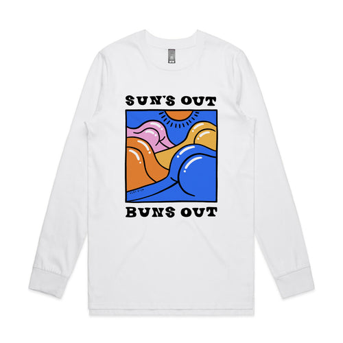 Suns Out Buns Out Tee by Lonely Kids Club. All clothing from our T-shirts to our shorts and hoodies are ethically made, and printed packed and shipped from Sydney.