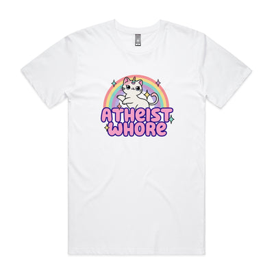 Atheist Whore Tee by Lonely Kids Club. All clothing from our T-shirts to our shorts and hoodies are ethically made, and printed packed and shipped from Sydney.