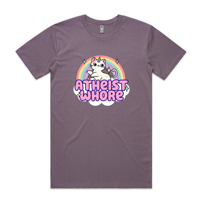 Atheist Whore Tee by Lonely Kids Club. All clothing from our T-shirts to our shorts and hoodies are ethically made, and printed packed and shipped from Sydney.