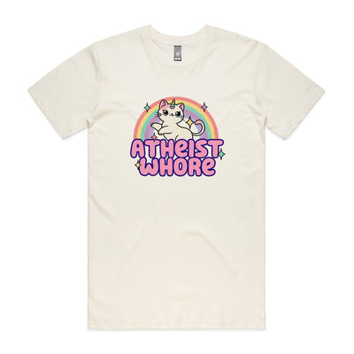 Atheist Whore Tee by Lonely Kids Club. All clothing from our T-shirts to our shorts and hoodies are ethically made, and printed packed and shipped from Sydney.