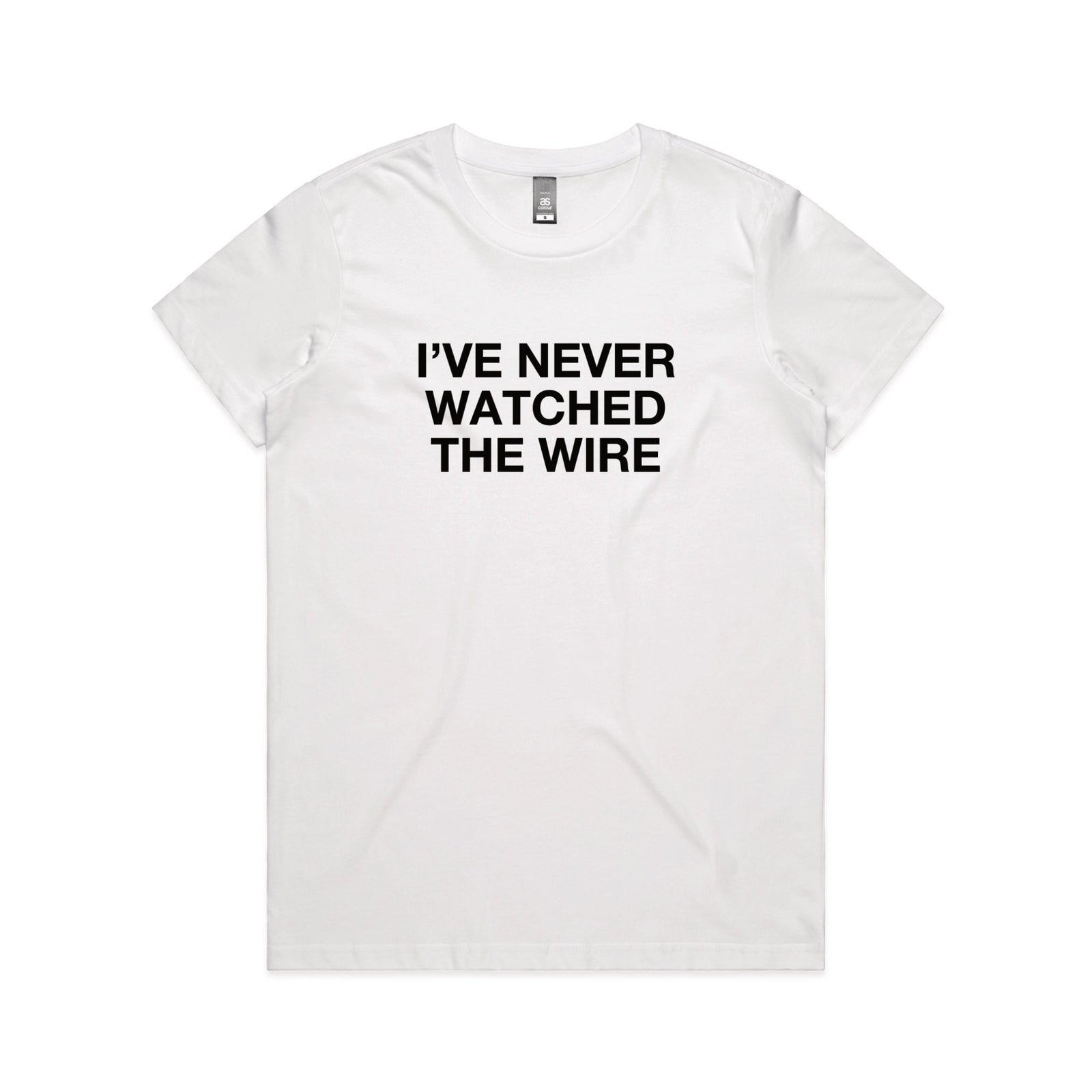 White fitted womens t-shirt with The Wire TV graphic by Lonely Kids Club