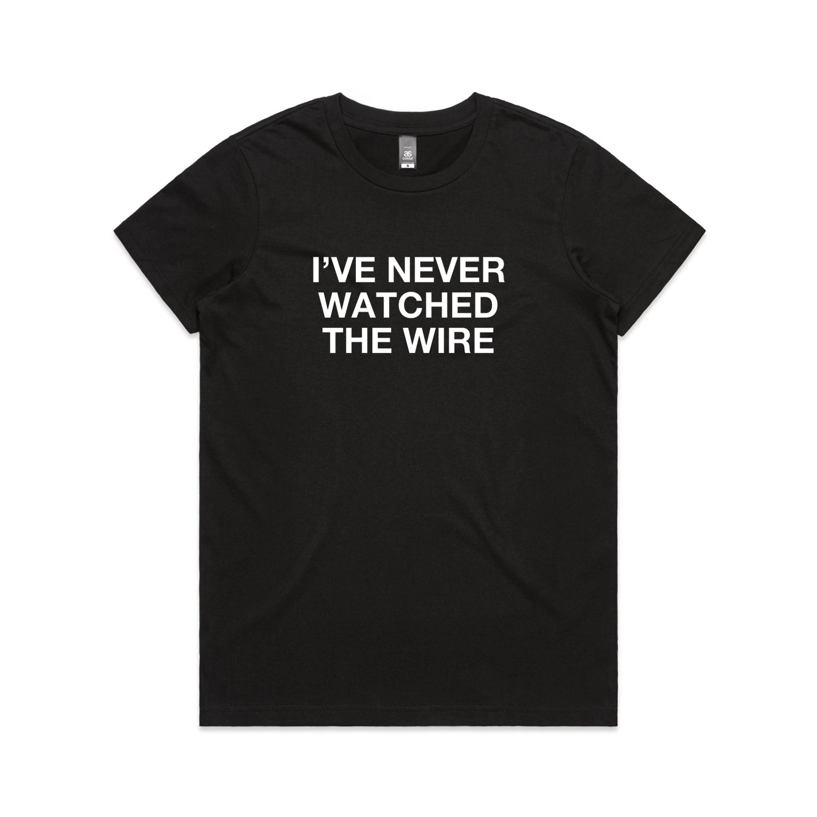 Black fitted womens t-shirt with The Wire TV graphic by Lonely Kids Club