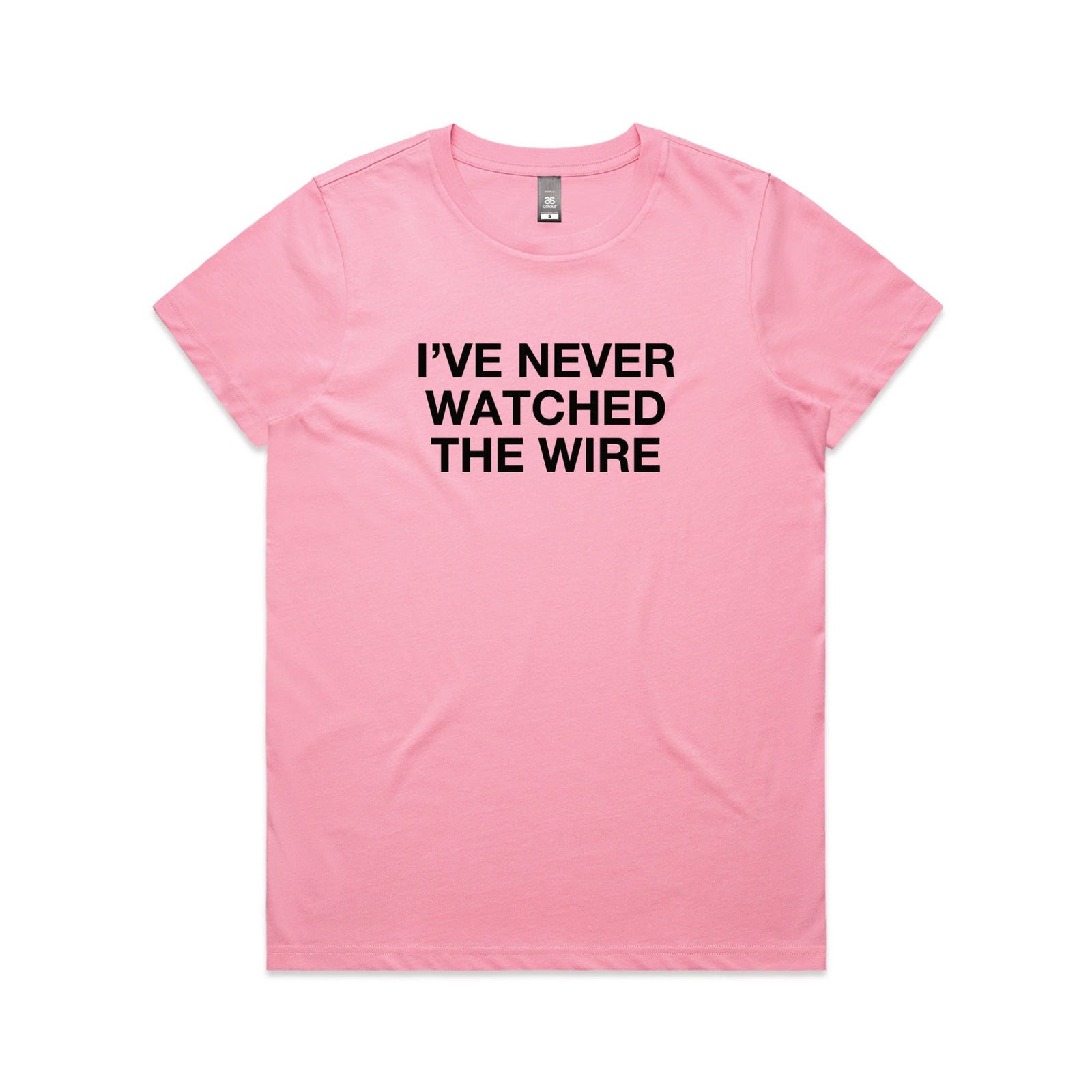 Bubblegum fitted womens t-shirt with The Wire TV graphic by Lonely Kids Club