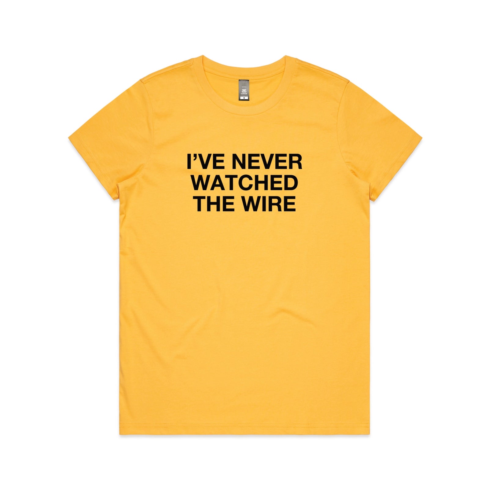 Yelllow fitted womens t-shirt with The Wire TV graphic by Lonely Kids Club