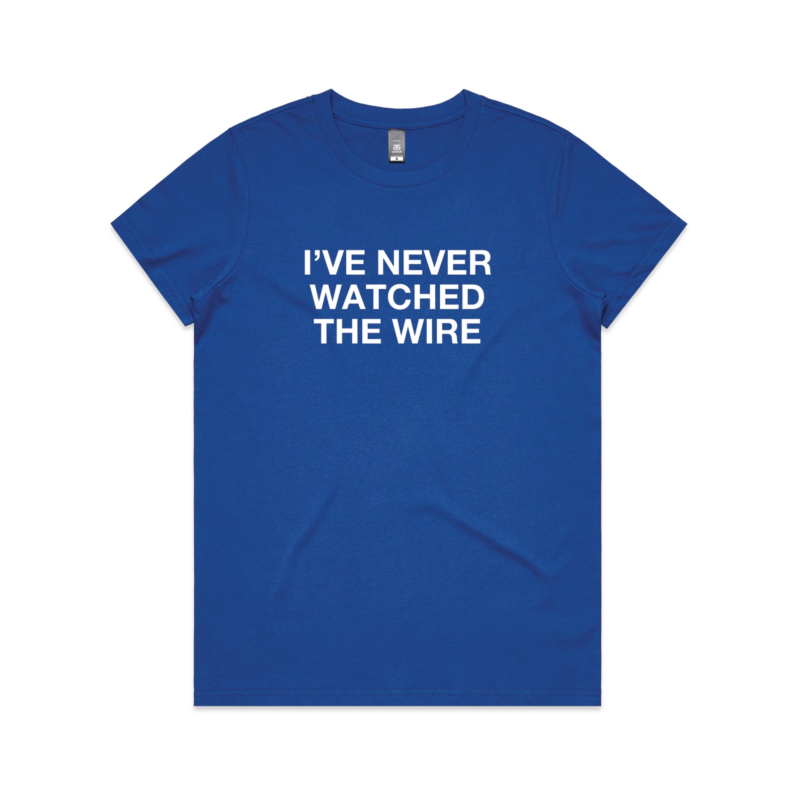 Royal Blue fitted womens t-shirt with The Wire TV graphic by Lonely Kids Club