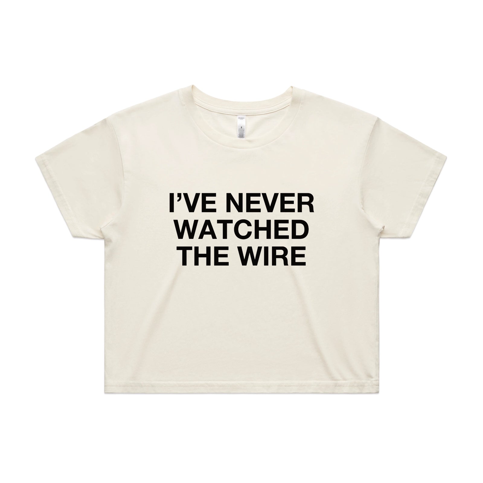 Ecru crop top with The Wire TV graphic by Lonely Kids Club