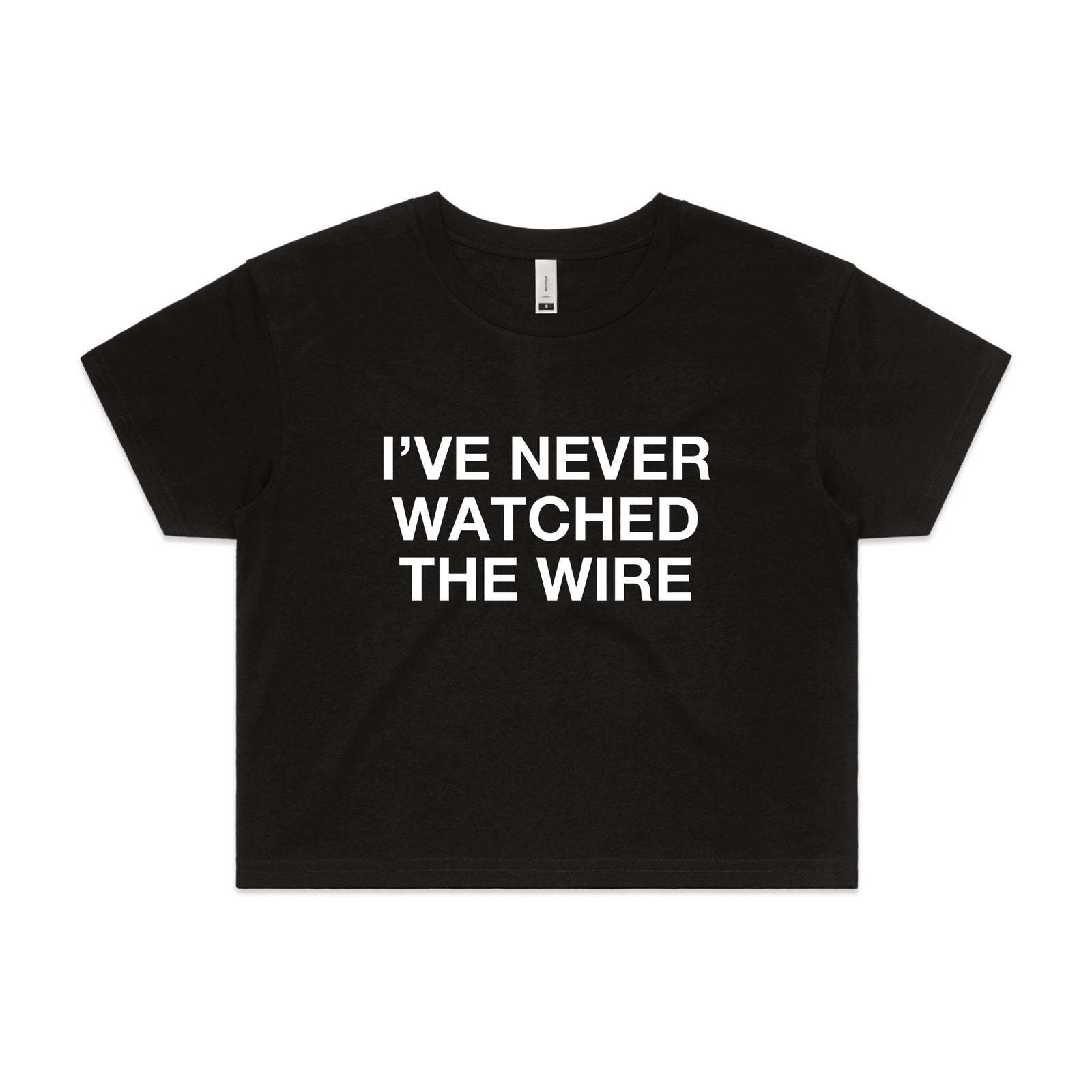 Black crop top with The Wire TV graphic by Lonely Kids Club