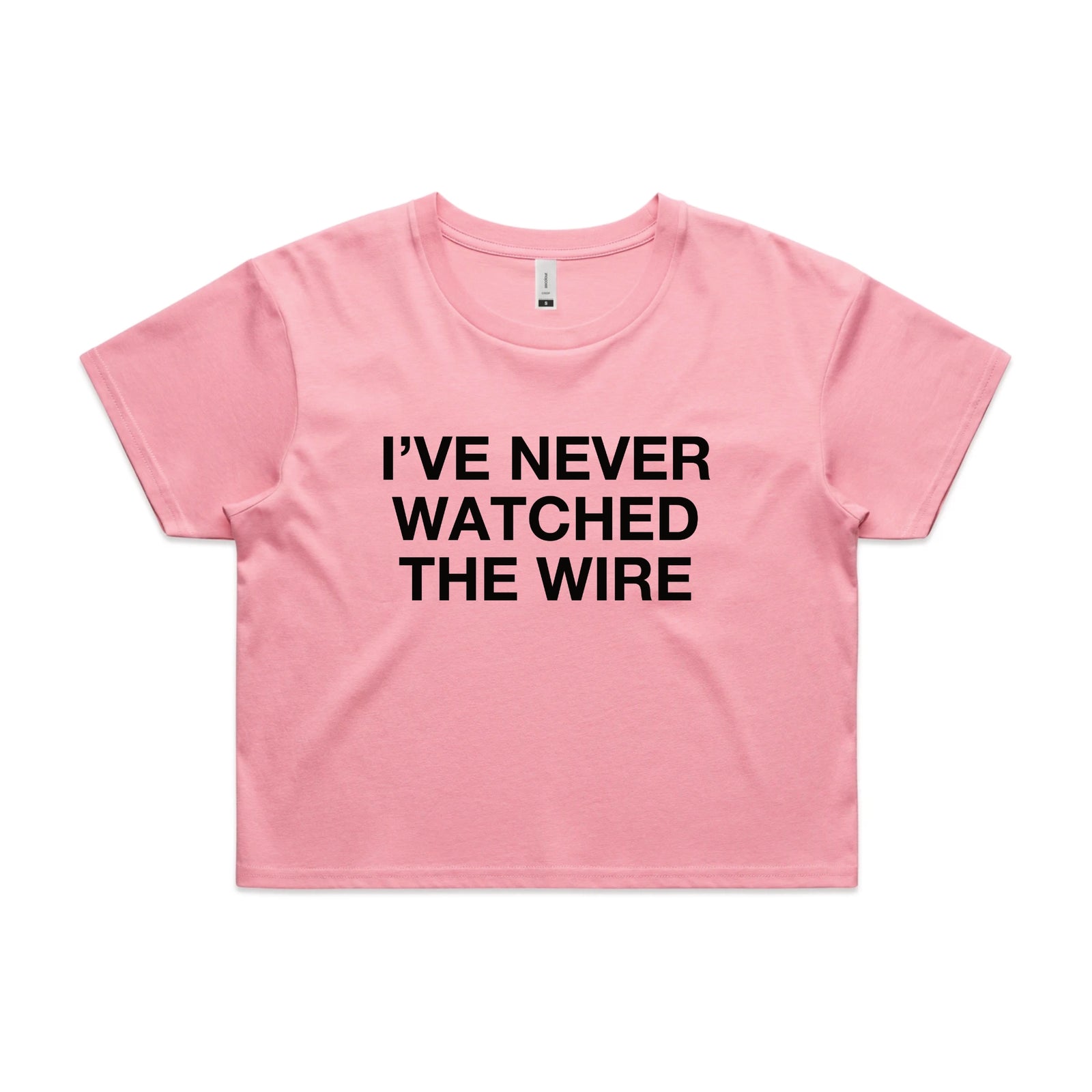 Bubblegum crop top with The Wire TV graphic by Lonely Kids Club