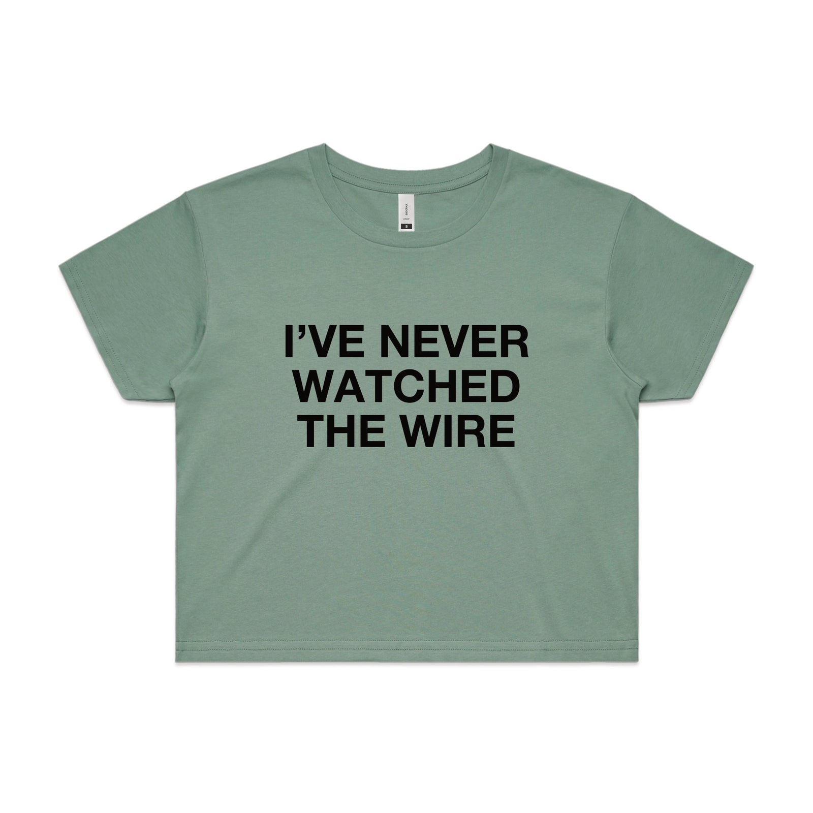 Sage crop top with The Wire TV graphic by Lonely Kids Club