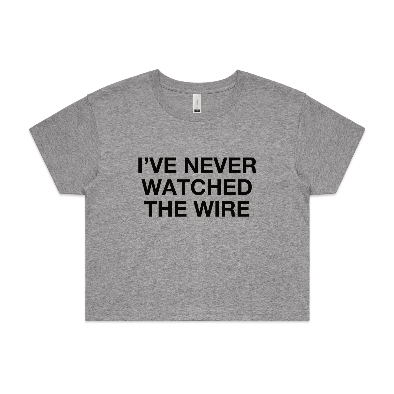 Grey Marle crop top with The Wire TV graphic by Lonely Kids Club