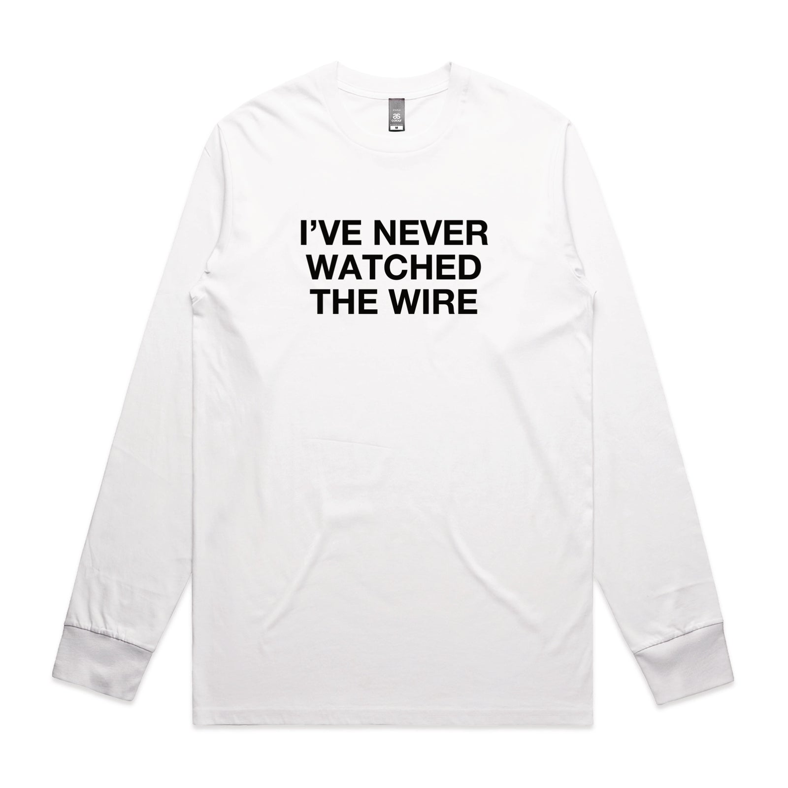 White long sleeve t-shirt with The Wire TV graphic by Lonely Kids Club