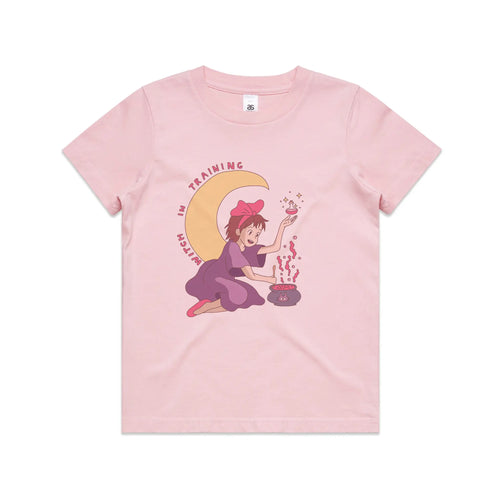 Witch In Training Kids Tee by Lonely Kids Club. All clothing from our T-shirts to our shorts and hoodies are ethically made, and printed packed and shipped from Sydney.