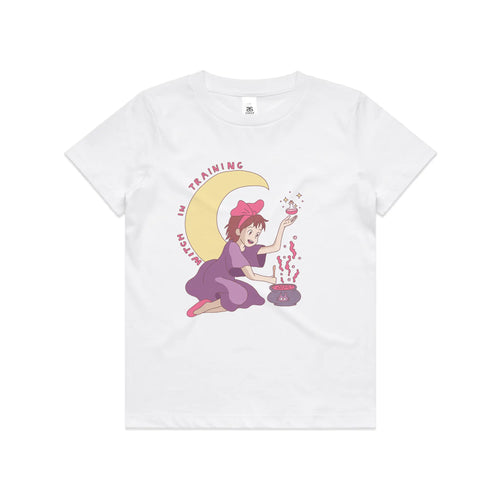Witch In Training Kids Tee by Lonely Kids Club. All clothing from our T-shirts to our shorts and hoodies are ethically made, and printed packed and shipped from Sydney.