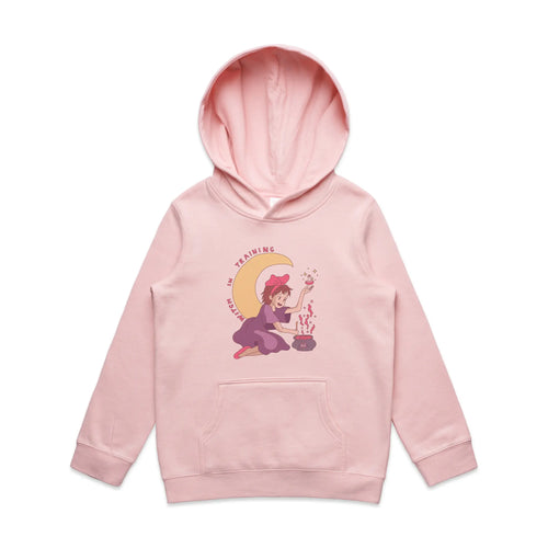 Witch In Training Kids Hoodie by Lonely Kids Club. All clothing from our T-shirts to our shorts and hoodies are ethically made, and printed packed and shipped from Sydney.