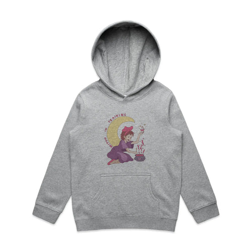 Witch In Training Kids Hoodie by Lonely Kids Club. All clothing from our T-shirts to our shorts and hoodies are ethically made, and printed packed and shipped from Sydney.
