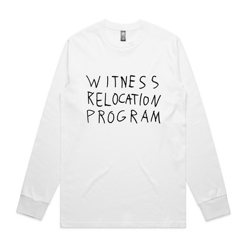 Witness Relocation Program Tee by Lonely Kids Club. All clothing from our T-shirts to our shorts and hoodies are ethically made, and printed packed and shipped from Sydney.