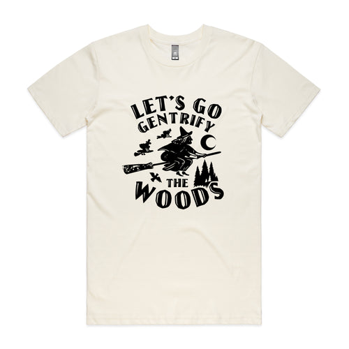 Gentrify The Woods Tee by Lonely Kids Club. All clothing from our T-shirts to our shorts and hoodies are ethically made, and printed packed and shipped from Sydney.